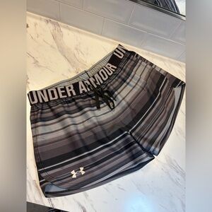 Under Armour Women's Striped Black and Gray Athletic Shorts